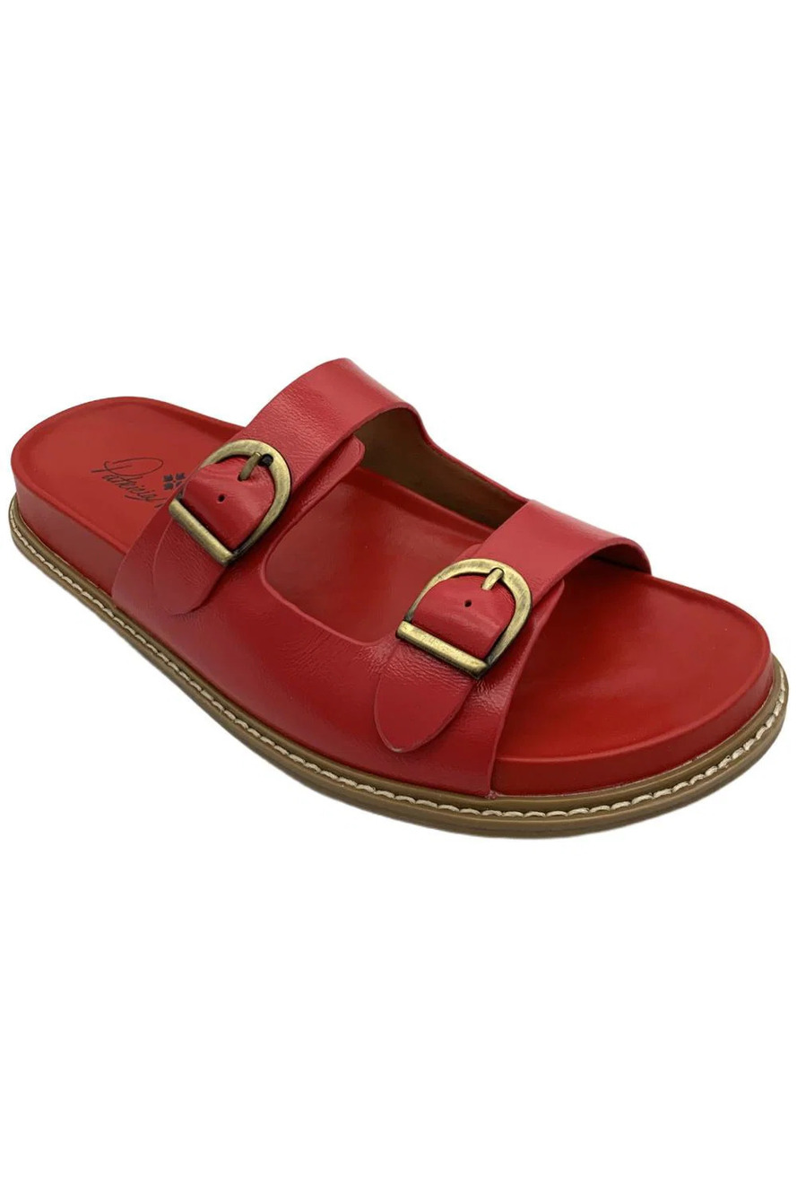 Patricia Nash Women's Noa Leather Flat Sandal Strawberry - Wide